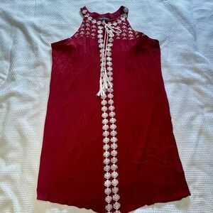 Lilly Morgan Red Embroidered Sleeveless‎ Dress with Tassel Tie Midi Size Medium